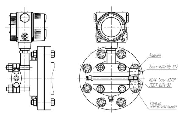 Рисунок 5 - преобразователи гидростатического давления Сапфир-22МП-ВН-ДГ с установленным фланцем