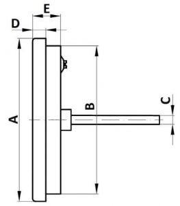 Габаритные размеры термометра ТБ-рос-Т (с осевым (торцевым) расположением термобаллона)