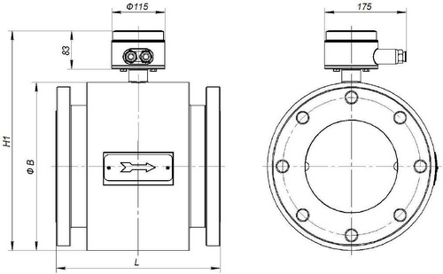 Расходомер ЭМИС-МАГ-270, Ду от 100мм и выше, дистанционное исполнение, размеры