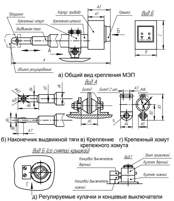 Схема и размеры механизма МЭП-М-800/1600/5000