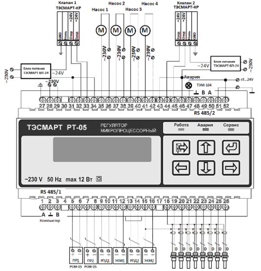 Схема подключения внешних устройств к РТ-05
