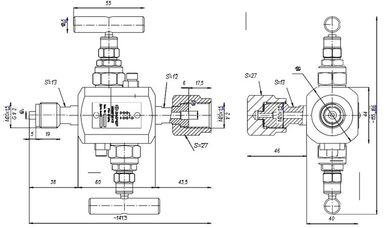 Габаритные размеры клапанного блока ЭЛЕМЕР-БК-Е22-63МПа