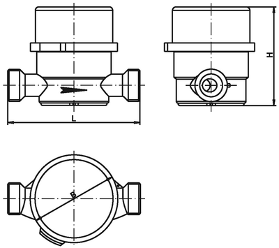 Габаритные размеры счетчиков воды СВ-15Г, СВ-15Х