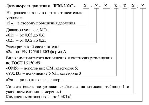 Структура обозначения при заказе ДЕМ-202С-1
