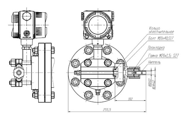 Рисунок 6 - преобразователи гидростатического давления Сапфир-22МП-ВН-ДГ с установленным ниппелем под накидную гайку М20х1,5
