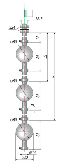Габаритные размеры трехуровневого датчика-реле ПДУ-3.3