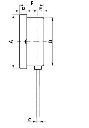 Габаритные размеры термометра ТБ-рос с радиальным присоединением