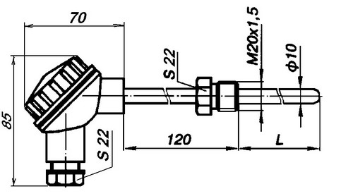 Габаритные размеры комплекта термометров сопротивления КТСМ-0193, КТСП-0193