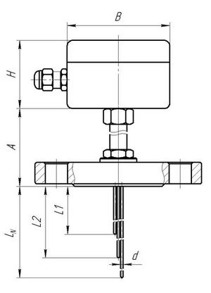 Габаритные размеры термопреобразователей ТП-, ТР-Е-10 с фланцем