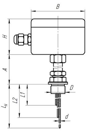 Габаритные размеры термопреобразователя ТП-, ТР-Е-10 со штуцером