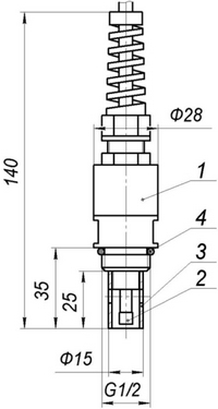 Габаритные размеры датчика проточно-погружного типа для кондуктометра АЖК-3102