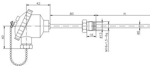 Термометр сопротивления ТС719-d6-h (ТСП-719), размеры