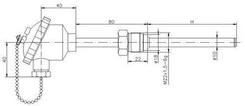 Термометр сопротивления ТС729-d10-h (ТСП-729), размеры