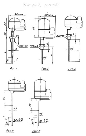 Рис.1-5 термопреобразователей ТСП-1187-Exd, ТСМ-1187-Exd