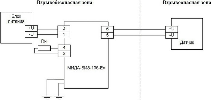 Схема внешних соединений барьера МИДА-БИЗ-105-Ex