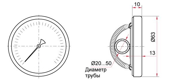 ТБ-30.010 термометр трубный накладной с пружиной (чертеж)