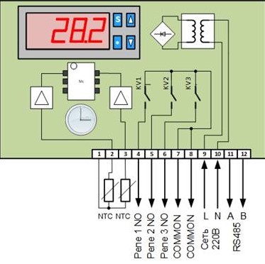 Контроллер температуры RTI-302-3cm функциональная схема
