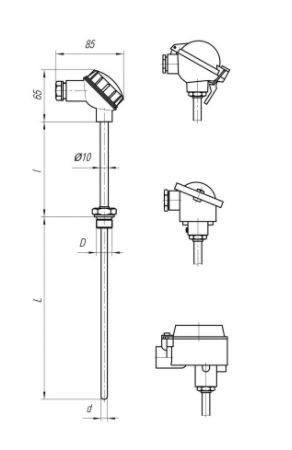 Конструктивные исполнения (рисунки) термопреобразователей ТПС-108, ТПС108-Exi/Exd