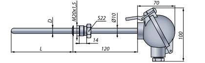 Конструктивное исполнение (рисунок) термопреобразователя ТС-1088/1