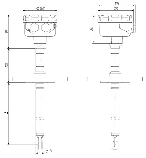 Габаритные размеры вибрационного сигнализатора уровня РИЗУР-500