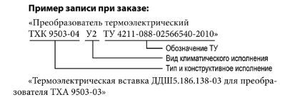Форма и пример заказа термопары ТХА/ТХК-9503