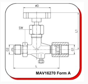 Габаритные размеры манометрического крана MAV-16270